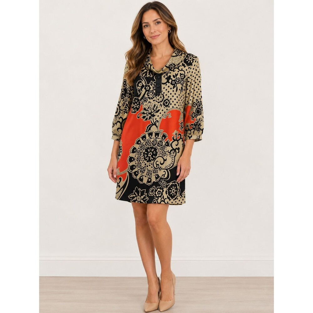 Tibi 100% Silk Shift Dress Size 2 Bold Geometric Print Button Detail Lined